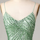 Sheath Spaghetti Straps Green Sequins Short Homecoming Dress With Criss Cross Back Sparkly