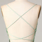 Sheath Spaghetti Straps Green Sequins Short Homecoming Dress With Criss Cross Back Sparkly