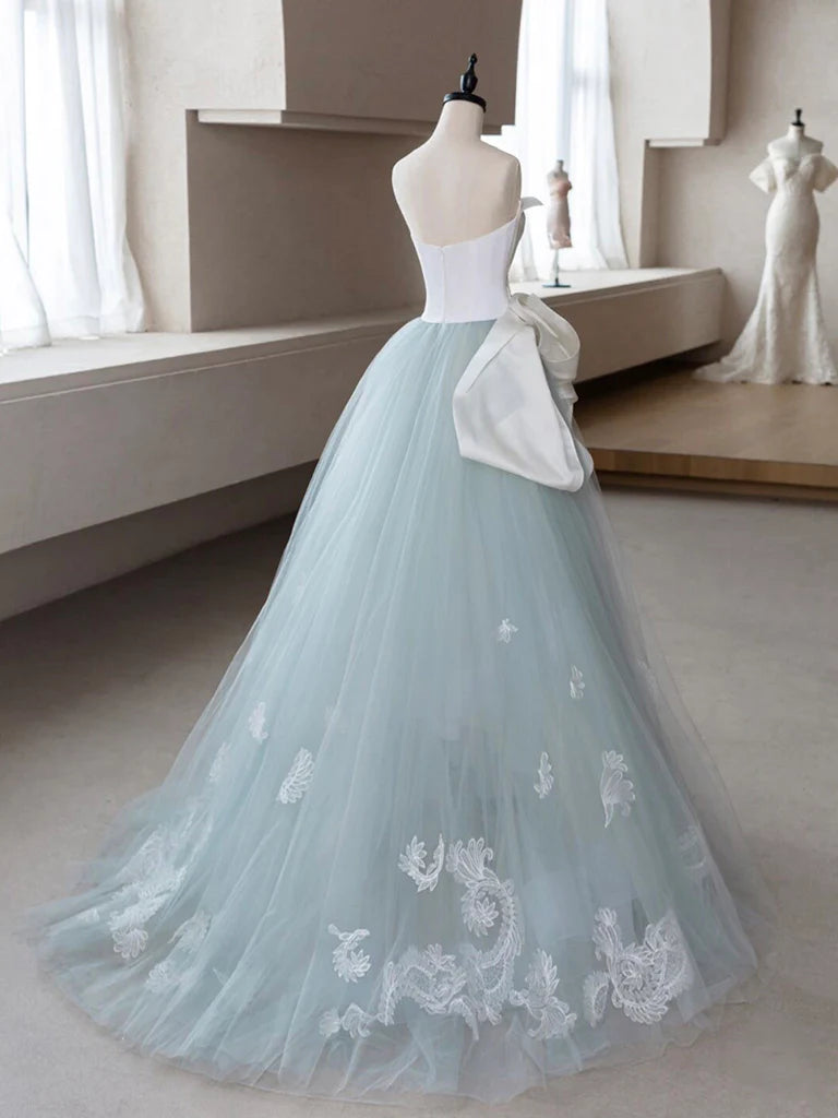 A-Line Tulle Lace Long Prom Dress Off Shoulder