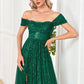 Glitter Dark Green Sheath Long Sequined Prom Dress With Slit Sparkly Evening Dresses