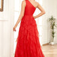 Bright Red Tulle Long Tiered Prom Dress One Shoulder Sexy