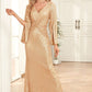 Sparkly Champange Mermaid Long Prom Dress With Long Sleeves Evening Dresses