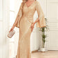 Sparkly Champange Mermaid Long Prom Dress With Long Sleeves Evening Dresses