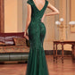 Glitter Dark Green Mermaid Long Appliqued Prom Dress Sparkly Evening Dresses