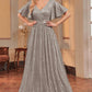 A Line Long Sequined Prom Dress With Sash Sparkly Evening Dresses