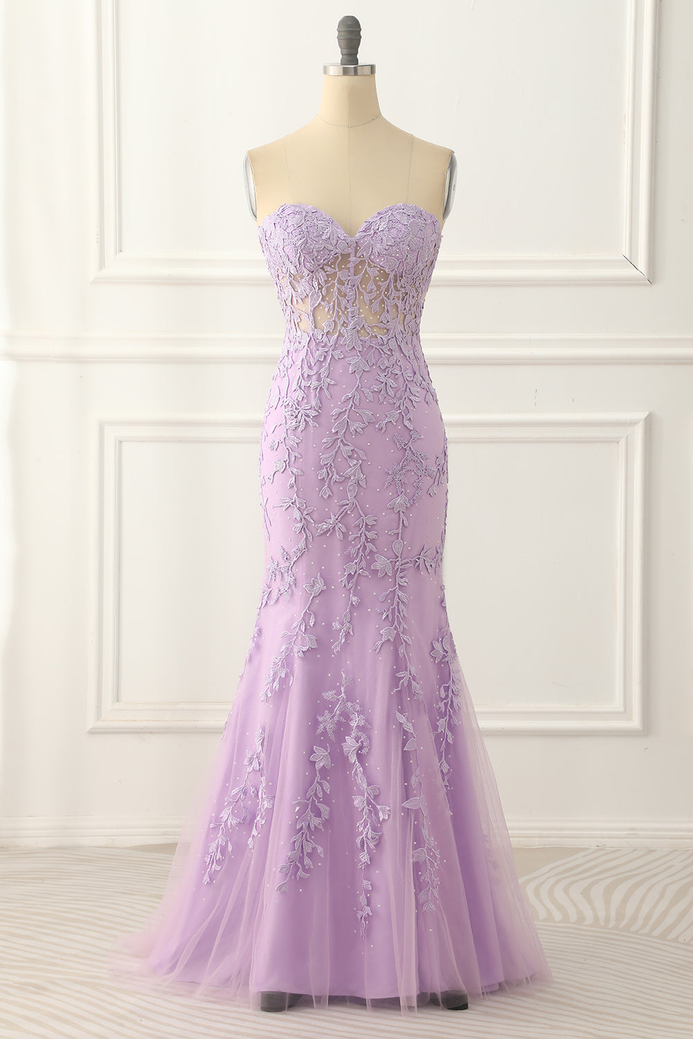 Lavender Strapless Mermaid Prom Dress With Appliques Off Shoulder Long