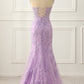 Lavender Strapless Mermaid Prom Dress With Appliques Off Shoulder Long