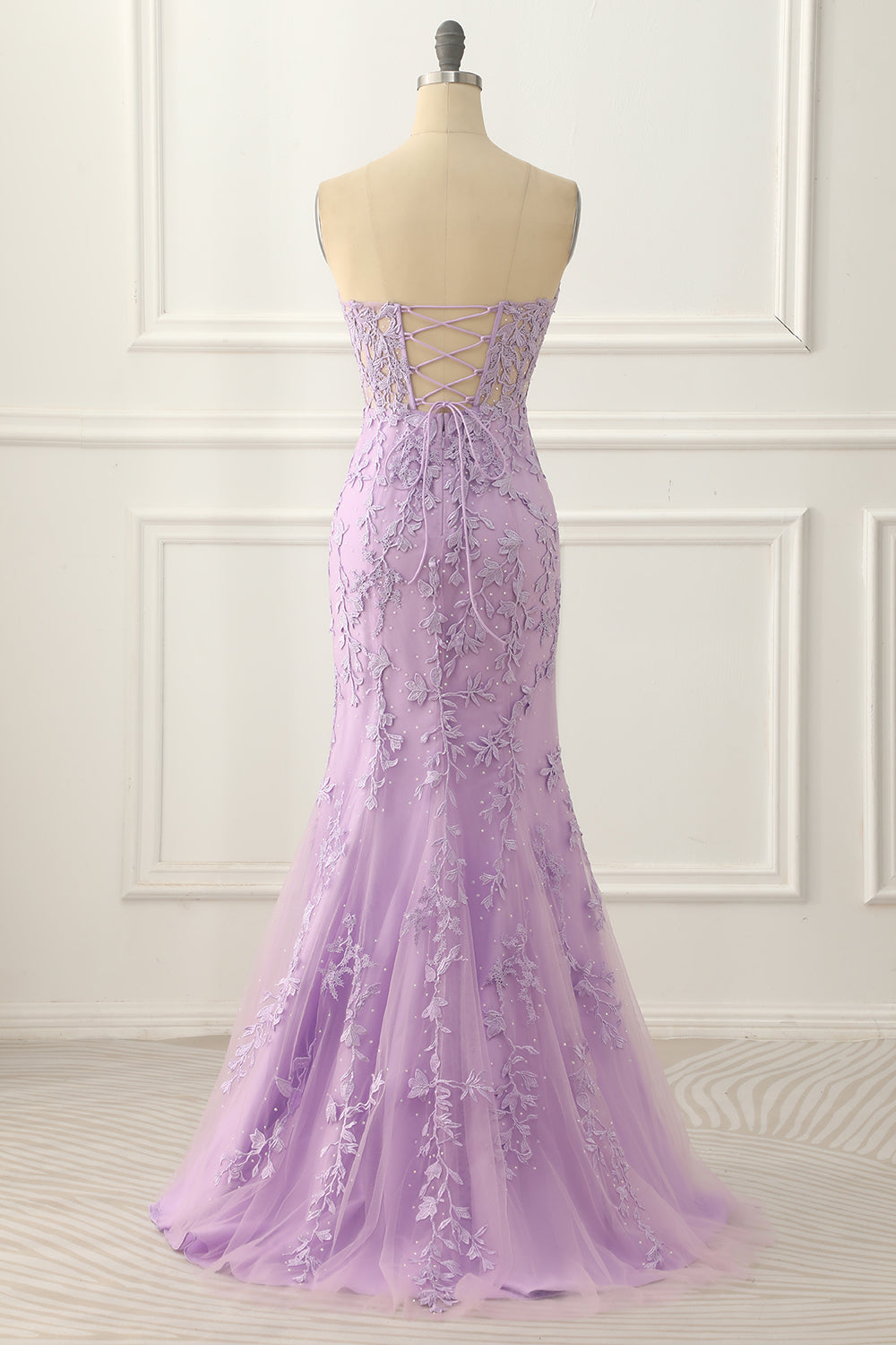 Lavender Strapless Mermaid Prom Dress With Appliques Off Shoulder Long