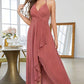 Coral Chiffon High Low Prom Dress V-neck Sexy Party Dresses