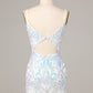 Sheath Spaghetti Straps White Sequins Short Homecoming Dress Sexy