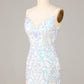 Sheath Spaghetti Straps White Sequins Short Homecoming Dress Sexy