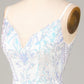 Sheath Spaghetti Straps White Sequins Short Homecoming Dress Sexy