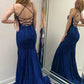 Sparkly Navy Beaded Mermaid Backless Long Prom Dress Sexy Evening Dresses