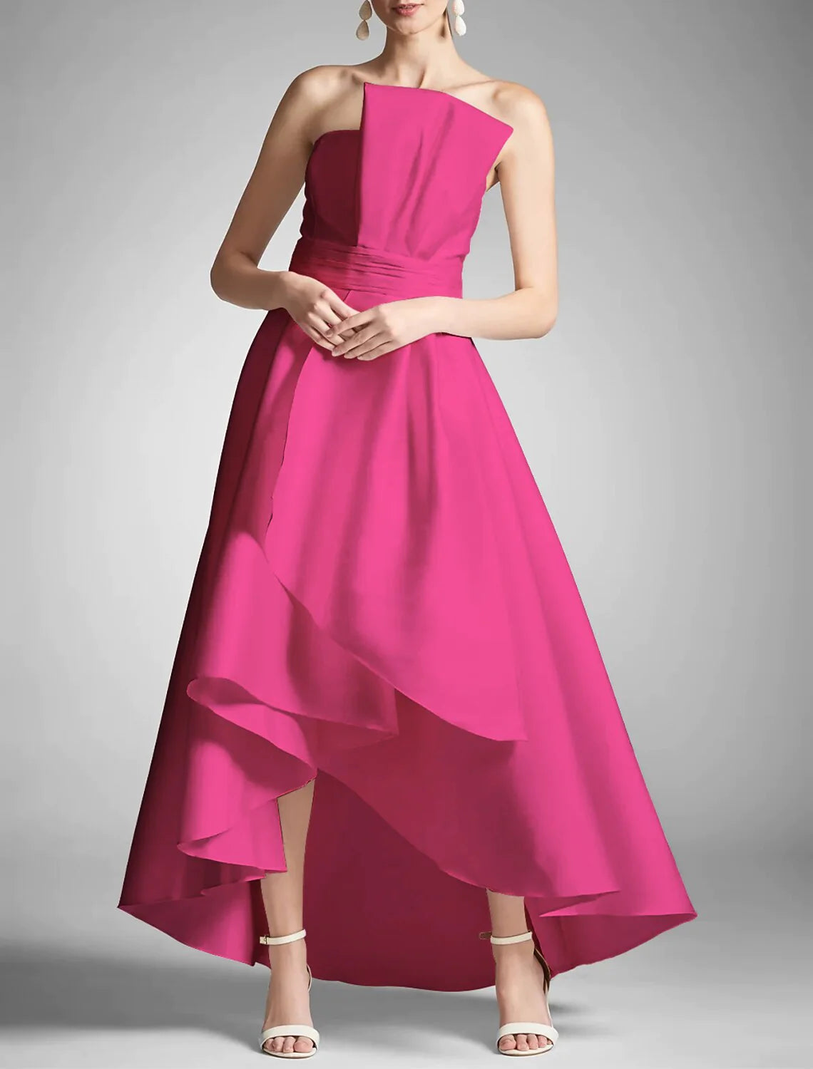 A-Line Prom Dresses Elegant Dress Formal Prom Asymmetrical Sleeveless Strapless Taffeta Party Dress