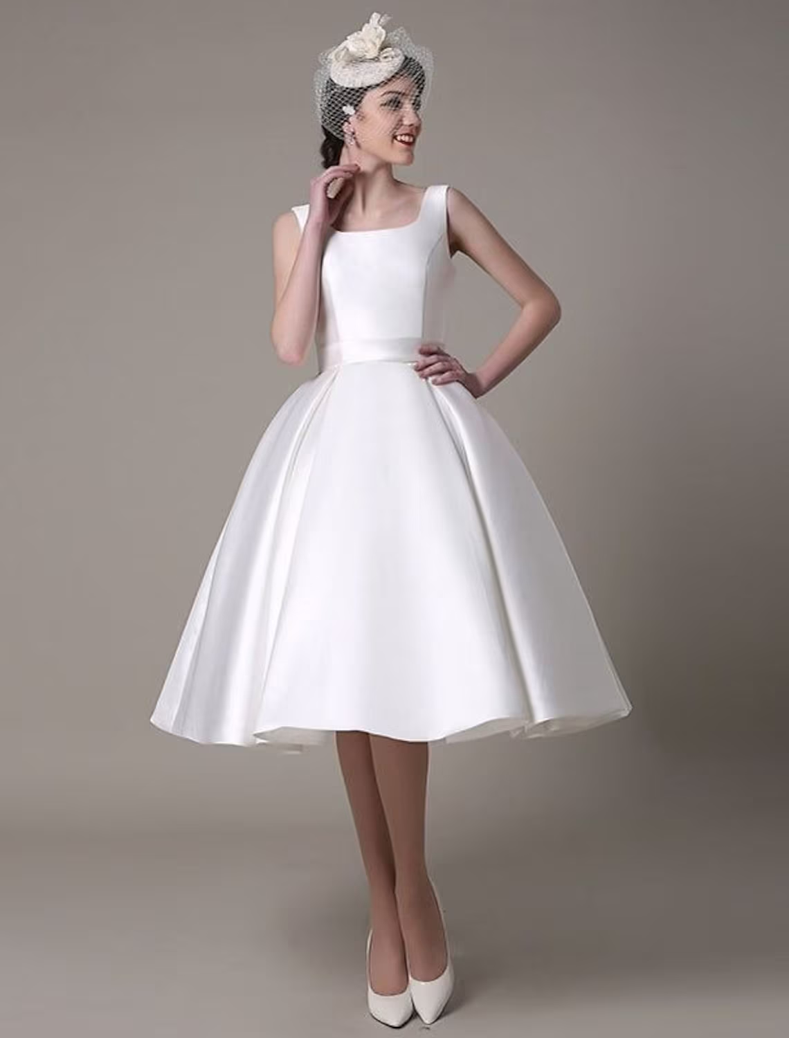 A-Line Cocktail Dresses Party Dress Wedding Guest Knee Length Sleeveless Square Neck Satin