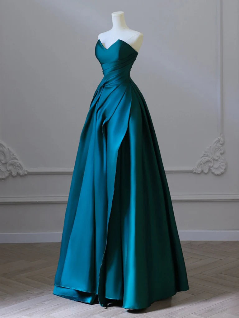 A-Line Satin Long Prom Dress Pure Color