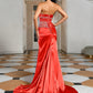 Mermaid / Trumpet Evening Gown Luxurious Dress Christmas Formal Sweep / Brush Train Sleeveless Strapless Charmeuse