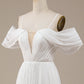 Ivory Simple A Line Off The Shoulder Boho Chiffon Ruched Wedding Dress Sexy