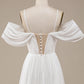 Ivory Simple A Line Off The Shoulder Boho Chiffon Ruched Wedding Dress Sexy