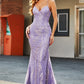 Sparkly Mermaid Spaghetti Straps Long Prom Dress V-neck Sexy Evening Dresses