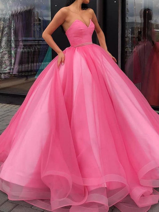 Ball Gown V-Neck Floor-Length Long Prom Dresses With Belt Pure Color