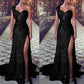 Sheath/Column One-Shoulder Floor-Length Long Prom Dresses With Split Side Sparkly