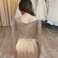 Sheath/Column Off-The-Shoulder Floor-Length Long Prom Dresses With Split Side & Sequins Sexy