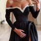 Ball Gown Off-The-Shoulder Floor-Length Long Prom Dresses With Split Side & Beading Sexy Evening Dresses