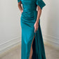 Sheath/Column Off-The-Shoulder Floor-Length Long Dresses With Split Side & Beading Sexy Evening Dresses