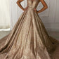 A-Line/Princess V-Neck Sleeveless Long Prom Dresses With Sequins Sparkly Evening Dresses