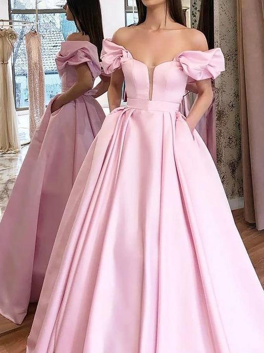Ball Gown Off-The-Shoulder Floor-Length Long Dresses With Pockets Sexy Evening Dresses