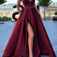 A-Line/Princess V-Neck Spaghetti Straps Long Prom Dresses With Split Side & Sequins Sexy