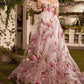 A-Line/Princess Off-The-Shoulder Long Prom Floral Dresses With Split Side Sexy