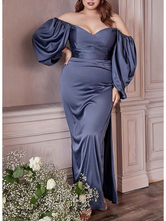 Sheath/Column Off-The-Shoulder Floor-Length Prom Dresses Sexy Evening Dresses Plus Size