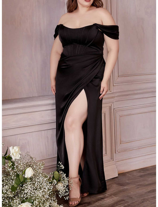 Sheath/Column Off-The-Shoulder Floor-Length Prom Dresses Sexy Evening Party Dresses