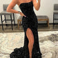 Trumpet/Mermaid Strapless Floor-Length Prom Dresses Sparkly Evening Dresses