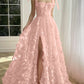 A-Line/Princess Spaghetti Straps Long Prom Floral Dresses With Split Side Pure Color