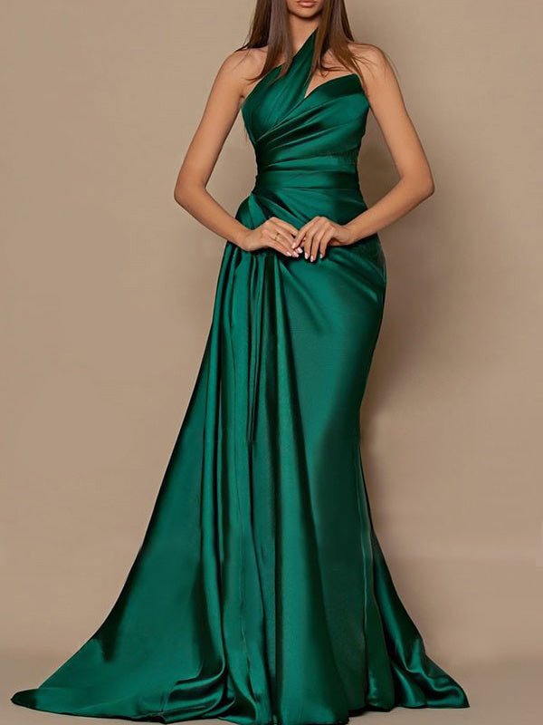 Sheath/Column One-Shoulder Floor-Length Prom Dresses Sexy