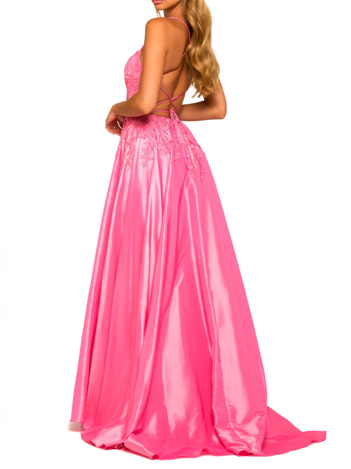 A-Line/Princess Spaghetti Straps Floor-Length Prom Dresses Sexy