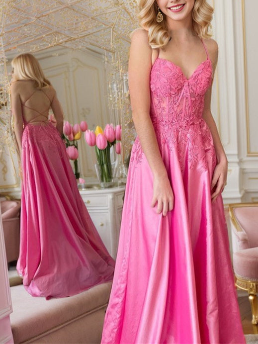 A-Line/Princess Spaghetti Straps Floor-Length Prom Dresses Sexy