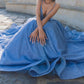 Ball Gown Spaghetti Straps V-Neck Sleeveless Floor-Length Long Prom Dresses Sparkly 