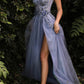 A-Line/Princess Sweetheart Short Sleeves Floor-Length Long Floral Prom Dresses With Split