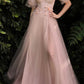 A-Line/Princess Sweetheart Short Sleeves Floor-Length Long Floral Prom Dresses With Split