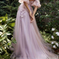 A-Line/Princess Sweetheart Short Sleeves Floor-Length Long Prom Dresses With Flowers Sexy