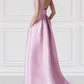 A-Line/Princess Boat Neck Sleeveless Floor-Length Prom Dresses With Pocket Pure Color