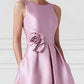 A-Line/Princess Boat Neck Sleeveless Floor-Length Prom Dresses With Pocket Pure Color