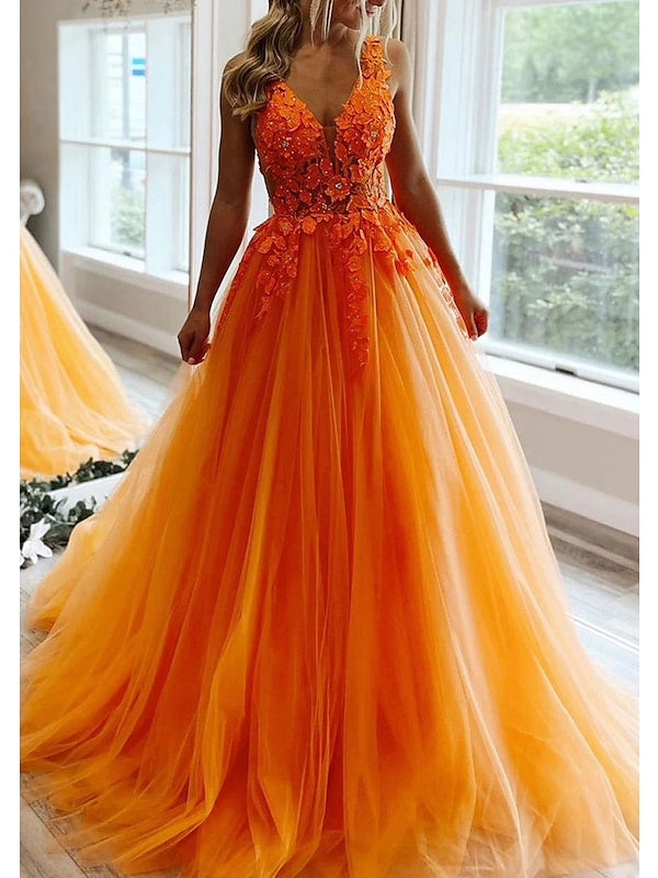 A-Line/Princess V Neck Floor-Length Prom Dresses With With Pleats Beading Sexy