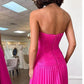 A-Line/Princess Sleeveless Strapless Prom Dresses With Pleats Ruched Pure Color