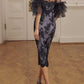 Sheath/Column Illusion Neckline Half Sleeves Knee-Length Cocktail Dresses With Embroidery Sexy