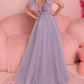 A-Line/Princess V-Neck Short Sleeves Floor-Length Evening Dress With Ruffles Sexy